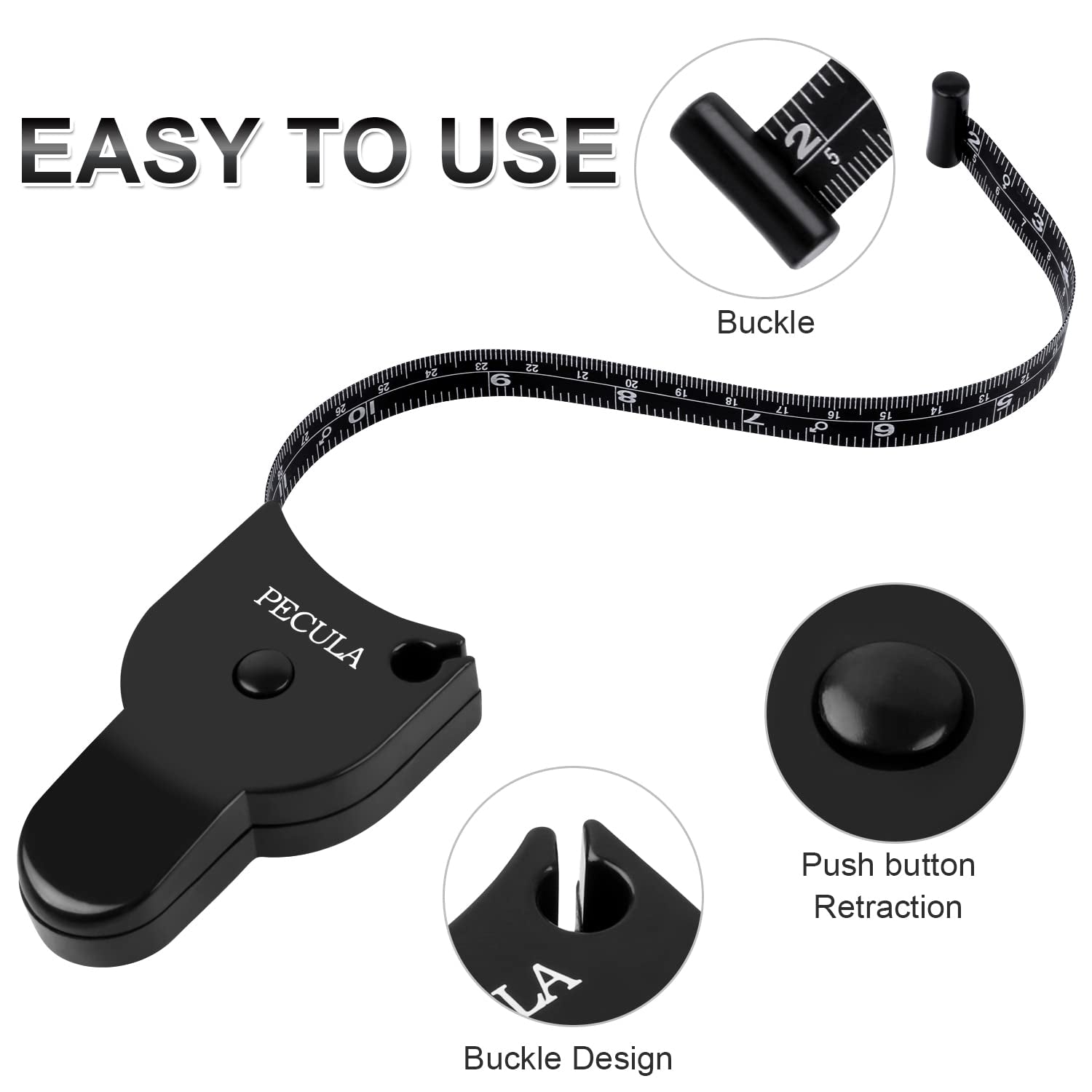 Body Measuring Tape 60 Inch, Body Tape Measure, Lock Pin and Push Button Retract, Body Measurement Tape, Black