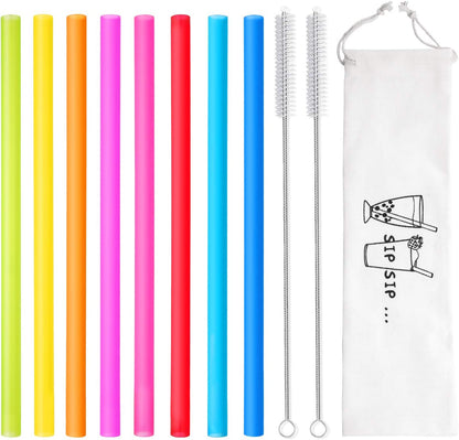 8 Pcs Extra Wide Reusable Boba Straws with 1 Bag & 2 Brushes - BPA FREE Multicolor Big Jumbo Large Plastic Straws for Smoothies, Bubble Tea(Tapioca, Boba Pearls), Milkshakes