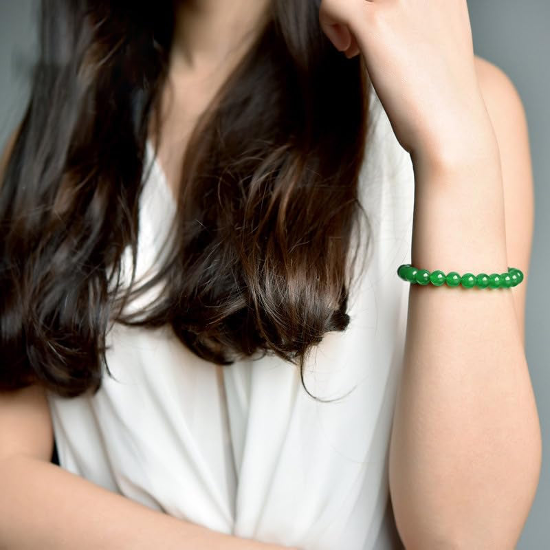 Handmade Green Jade Bracelet for Women,Stress Relief Healing Crystal Bracelet,Natural Jade Bead Bracelet,10Mm Stretch Elastic Bracelet,Crystal Jewelry Gifts for Women Men (Jade)