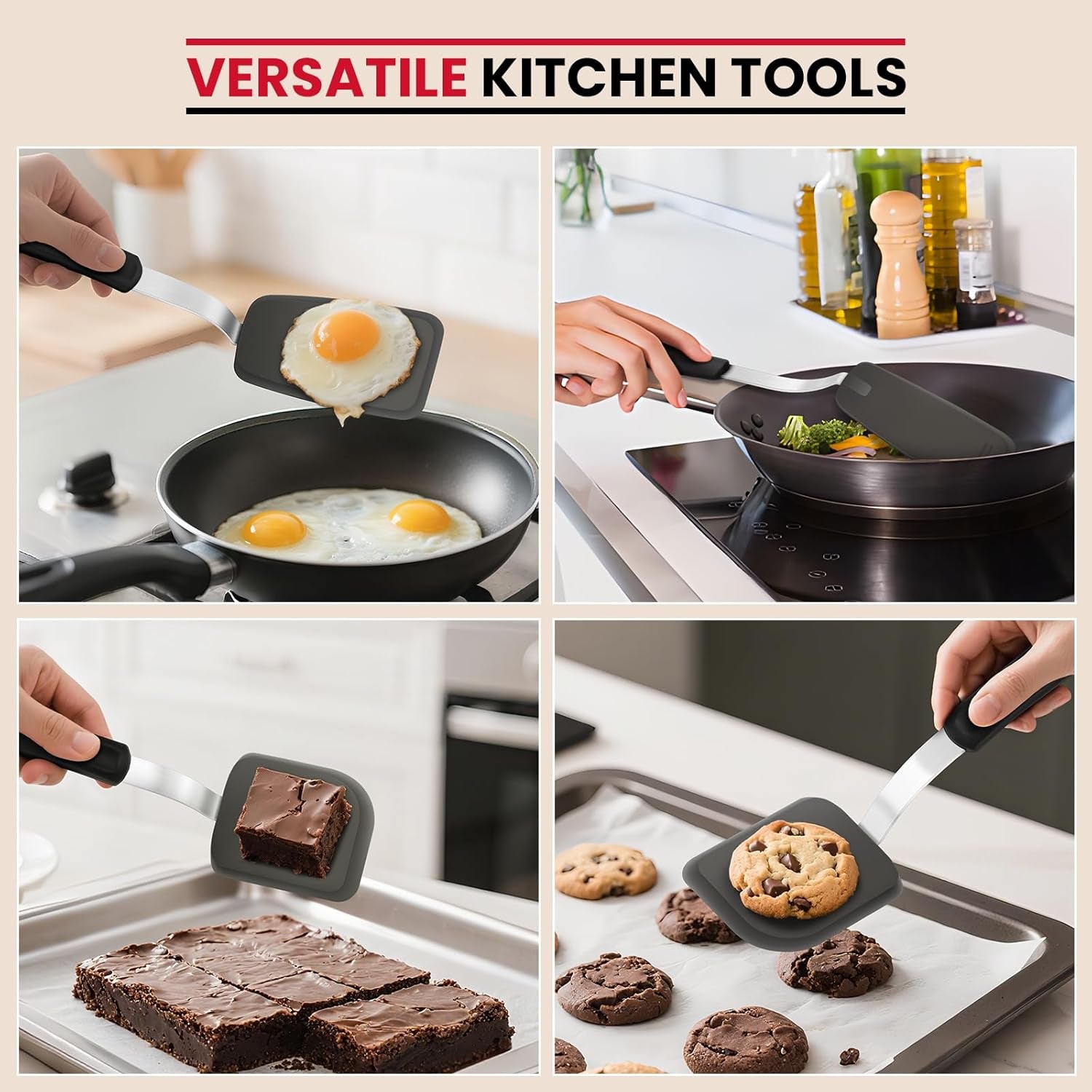 2-Piece Small Silicone Spatula Set, Heat-Resistant Kitchen Spatula Turner Set for Nonstick Cookware, Flexible Kitchen Utensils for Flipping Eggs, Pancakes, or Lifting Cookies and Brownies