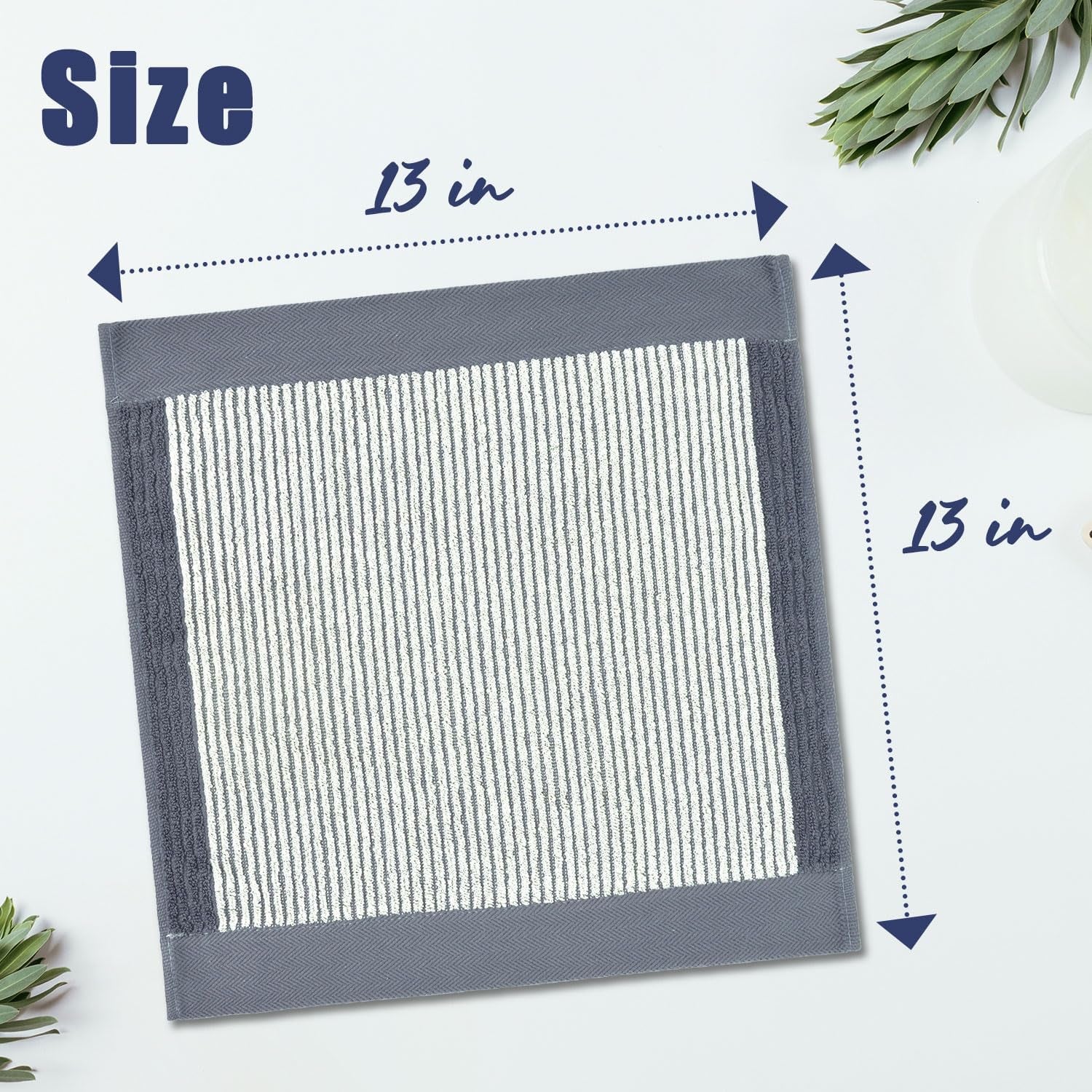 Wash Cloths for Showering, 12 Washcloths with Stylish Jacquard Weaved Design, Cotton Washcloth Set, 13 X 13 Inches, Gray