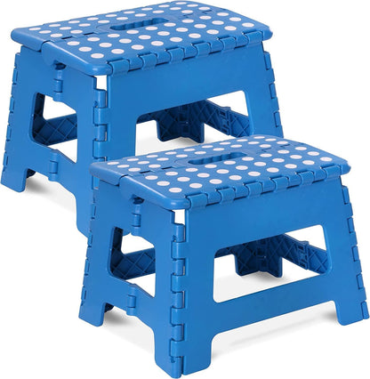 Folding Step Stool - (Pack of 2) Foot Stool with 9 Inch Height - Holds up to 300 Lbs - Lightweight Plastic Foldable Step Stool for Kitchen, Bathroom & Living Room (Blue)