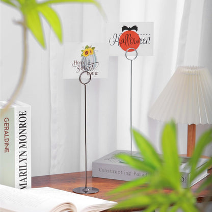 24PK Table Number Holders Place Card Holders 12 Inch Table Card Holders Steel Card Holders for Photos, Food Signs, Memo Notes, Weddings, Restaurants, Birthdays (Black 24PK)