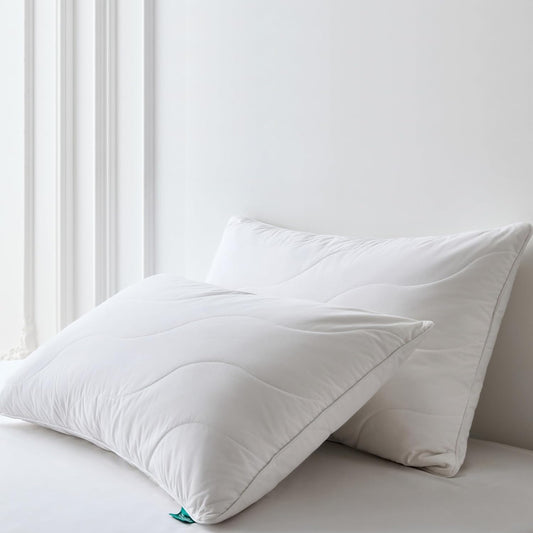 Queen Size Set of 2 White Goose Feather Down Pillows - 100% Cotton, Medium Firmness, Soft Support