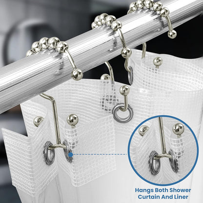 Double Glide Roller Set of 12 Shower Curtain Hooks, Double Sided Rings, Rust Proof Shower Curtain Rings, Nickel