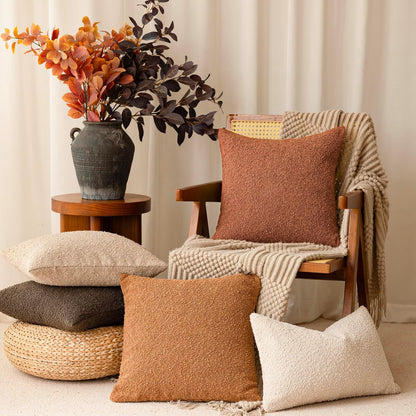 Pack of 2 Textured Boucle Throw Pillow Covers Accent Solid Decorative Lumbar Pillow Cases Soft Couch Cushion Case for Chair Sofa Bedroom Living Room Home Decor 12X20 Inch Burnt Orange Hazel