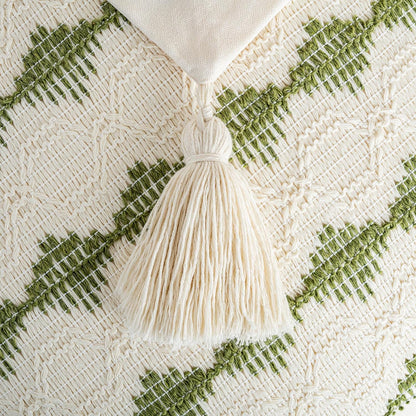 Set of 2 Boho Moss Green Lumbar Decorative Throw Pillow Cover 12X20 Inch for Couch Bed Sofa Chair, Modern Farmhouse Home Decor, Soft Cute Accent Rectangle Cushion Case with Tassels