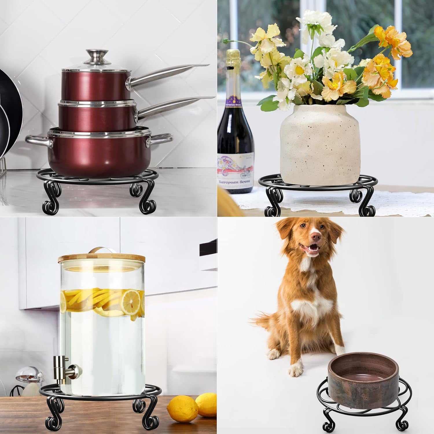 2 Pack Plant Stand for Flower Pot Heavy Duty Potted Holder Indoor Outdoor Metal Rustproof Iron Garden Container round Supports Rack for Planter (11.8Inches, Black)