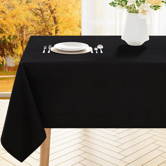 Rectangle Table Cloth, Waterproof Anti-Scratch Polyester Tablecloth, Decorative Washable Fabric Table Cover for Dining, Buffet, Parties and Outdoor, 60X84, Black