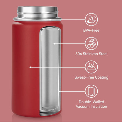 12 Oz Kids Water Bottle, Toddler Water Bottle with Straw, Boys&Girls Bottle for School, 304 Stainless Steel Vacuum Insulated Bottle for Kids, Bpa-Free, Leak-Proof, Blue Red