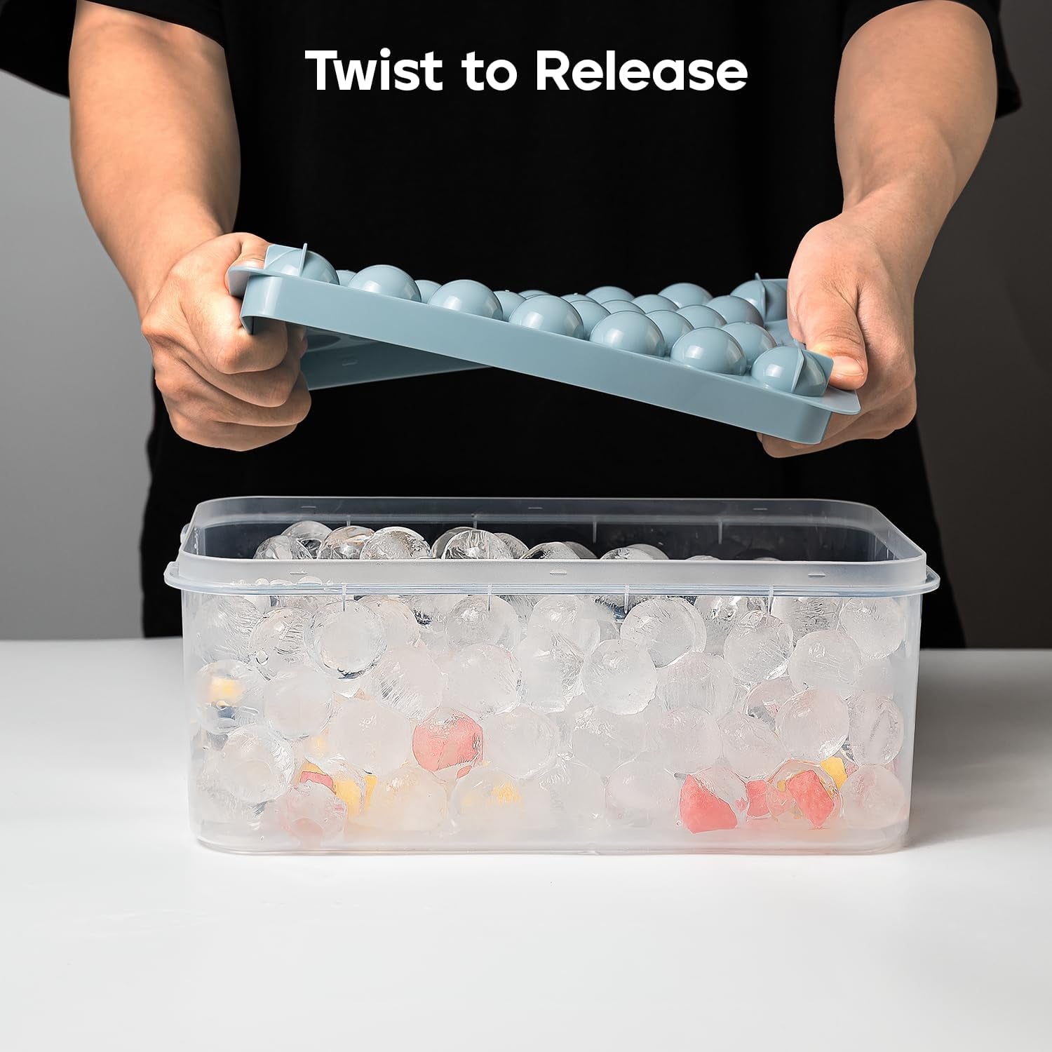 Ice Cube Tray with Lid - 62 round Ice Balls Maker, Bpa-Free, Space-Saving Stackable Ice Molds for Freezer, Easy Release Ice Trays for Cocktails & Drinks
