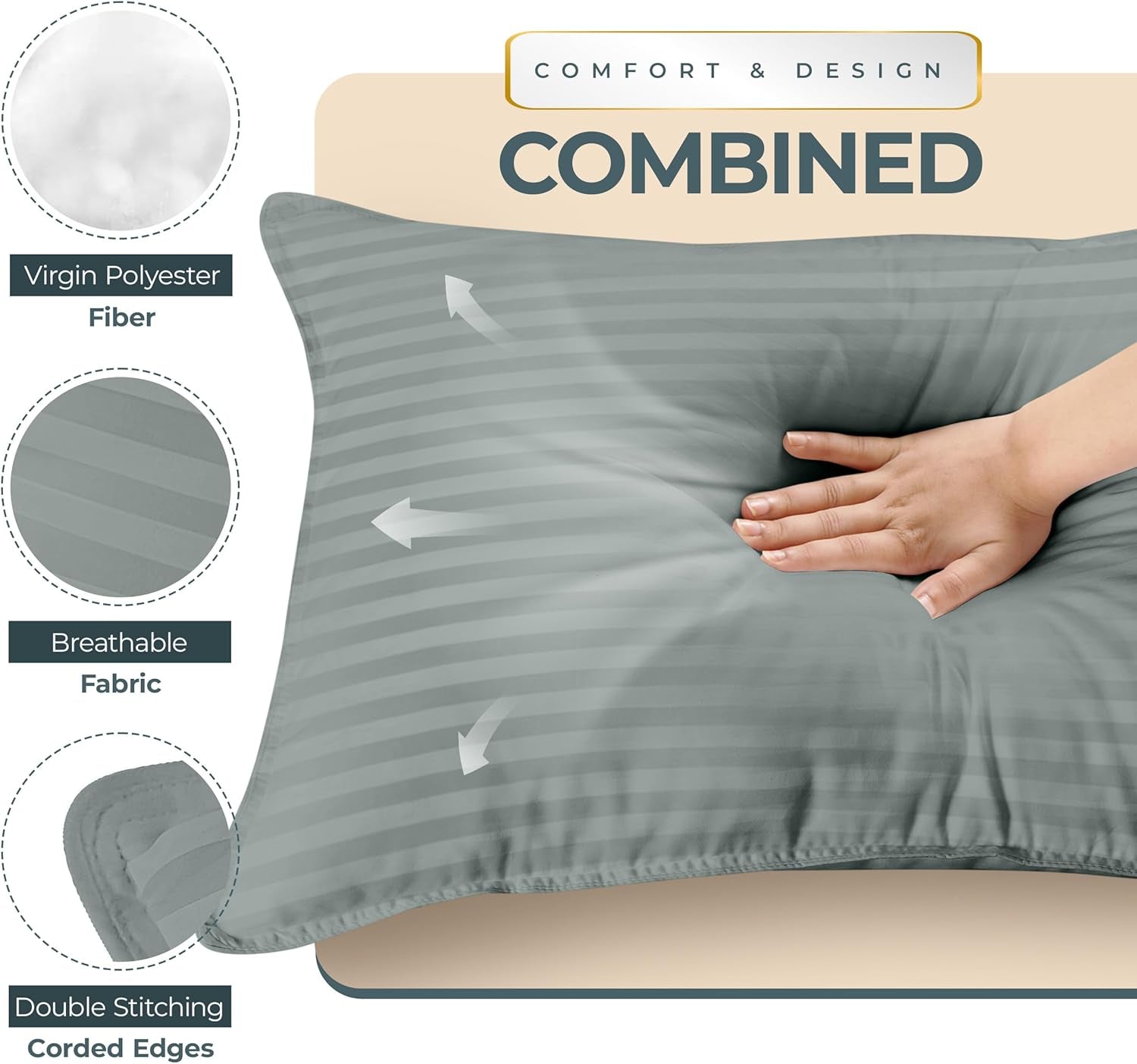 Bed Pillows for Sleeping Queen Size (Light Grey), Set of 2, Cooling Hotel Quality, for Back, Stomach or Side Sleepers