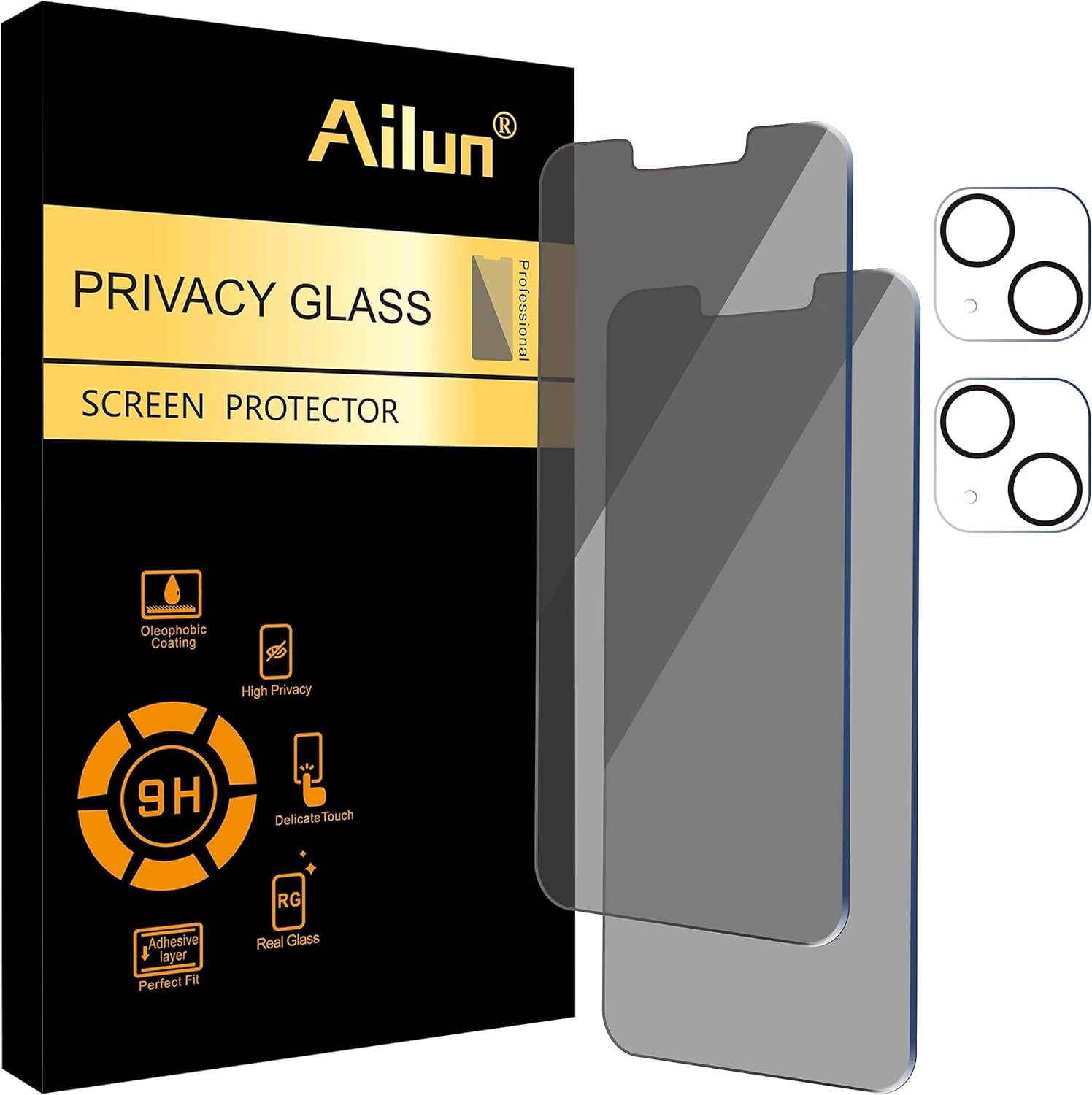 Iphone 13[6.1 Inch] Privacy Screen Protector 2Pack + 2 Pack Camera Lens Protector, anti Spy Private Tempered Glass Film and Iphone 14/13/13 Pro [6.1 Inch] 3 Pack Screen Protector
