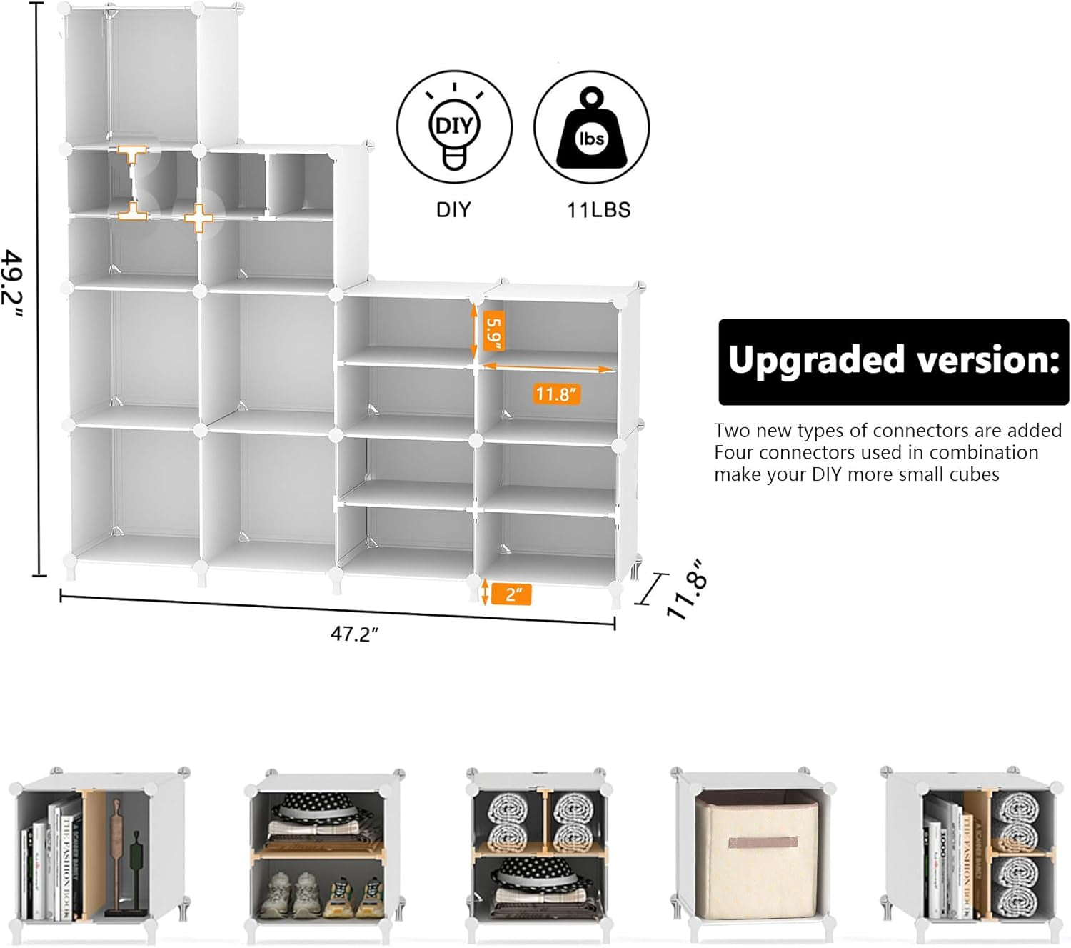 Cube Storage Organizer Closet Storage 12 Cube Shelves, Large and Small Cubes, DIY Portable Closet Clothes Storage Shelfs for Home, Bedroom, White