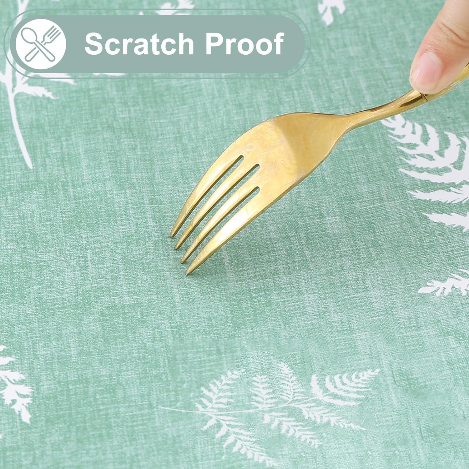 Rectangle Waterproof Vinyl Table Cloth, Wipeable Tablecloth with Flannel Backing, Plastic Table Cover for Dinner, Picnic, Indoor and Outdoor (Light Green Leaves, 60" X 84")