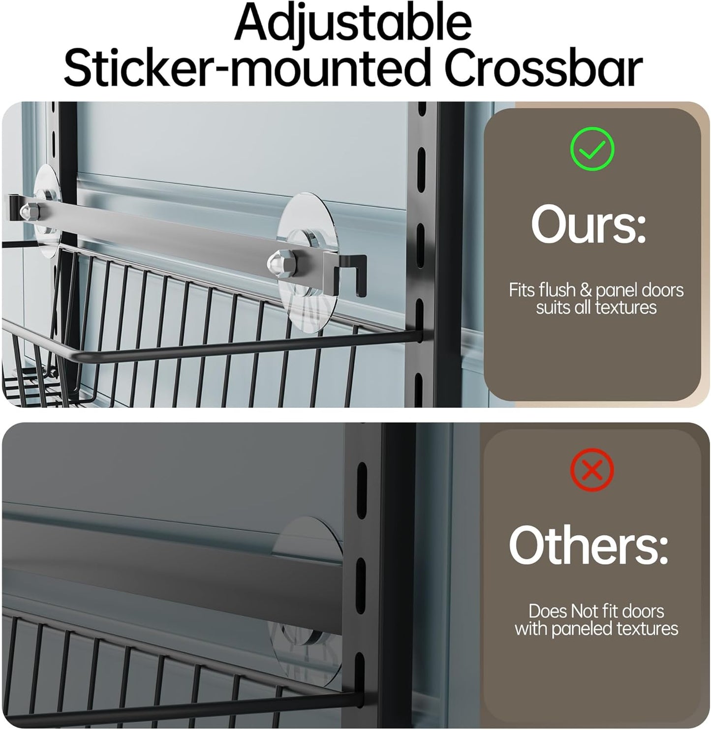 Adjustable Cabinet Door Organizer, 6-Tier Hanging Spice Rack Organizer, Metal over the Door Pantry Organizer, Pantry Organizers and Storage Shelves for Kitchen Bathroom Laundry Room, Black