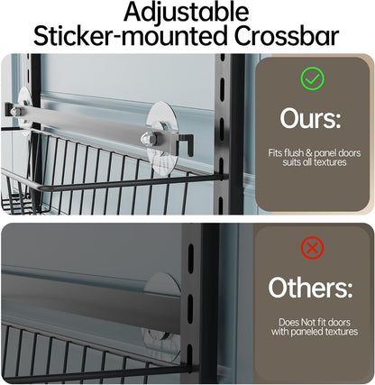 Adjustable Cabinet Door Organizer, 6-Tier Hanging Spice Rack Organizer, Metal over the Door Pantry Organizer, Pantry Organizers and Storage Shelves for Kitchen Bathroom Laundry Room, Black