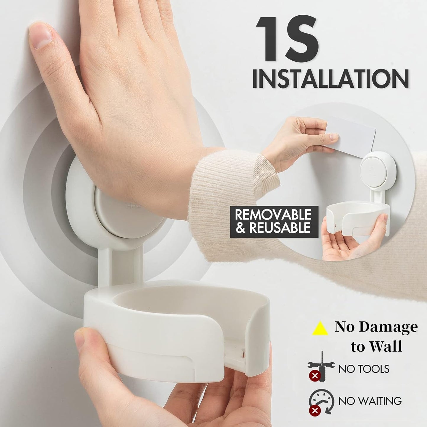 Suction Cup Wine Glass Holder for Shower, Removable Wall-Mounted Bath Cup Holder for Beer, Wine, Drinks, Enjoy in the Spa, Bathroom, Kitchen, Etc. White