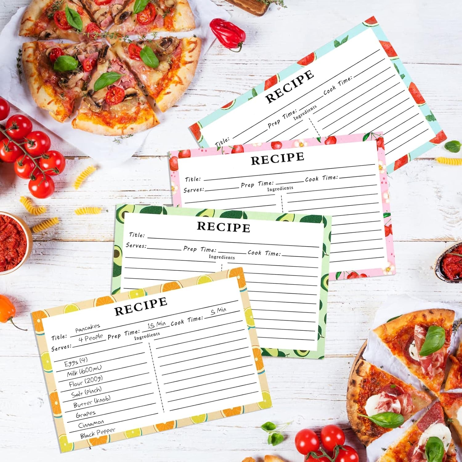 72 Blank Recipe Cards for Bridal Shower and Wedding - 4X6 Double Sided, 4 Fruit Design
