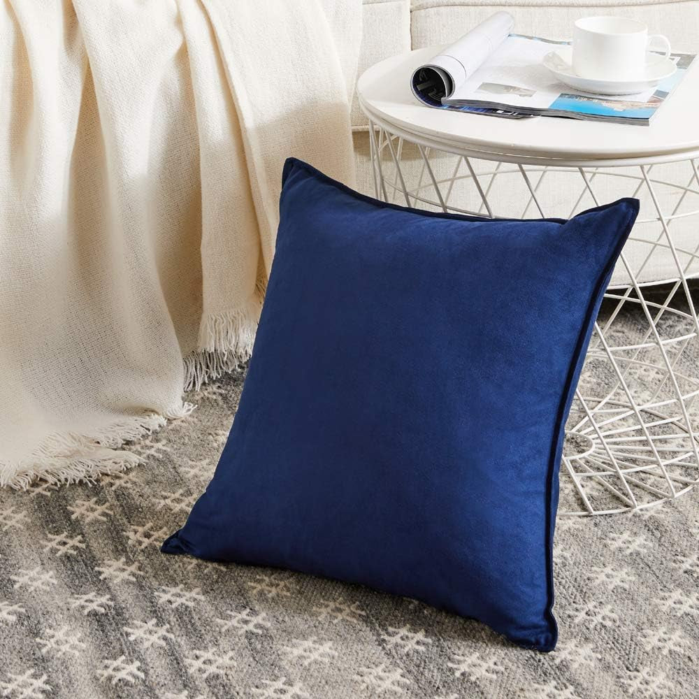 2 Packs Premium Faux Suede Decorative Throw Pillow Covers, Super Soft Square Pillow Case,Solid Cushion Cover for Couch/Sofa/Bedroom (16"X 16",Set of 2, Navy Blue)
