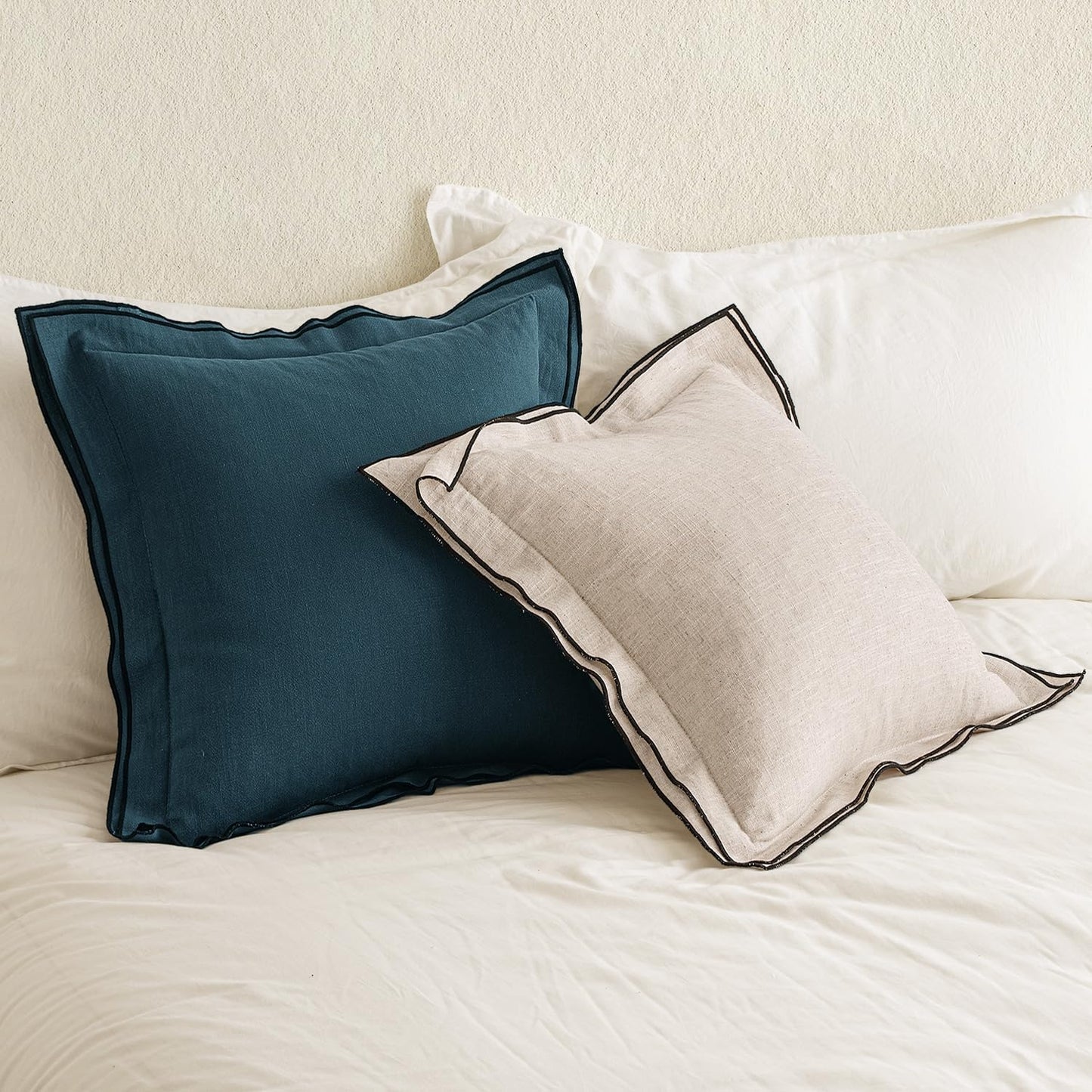 Linen Throw Pillow Covers, 2 Piece 18X18 Inch Blue, Boho Euro Pillowcases for Bed to Infuse Elegance, Ideal for Sofa Couch Cushion in Home Decor Upgrade