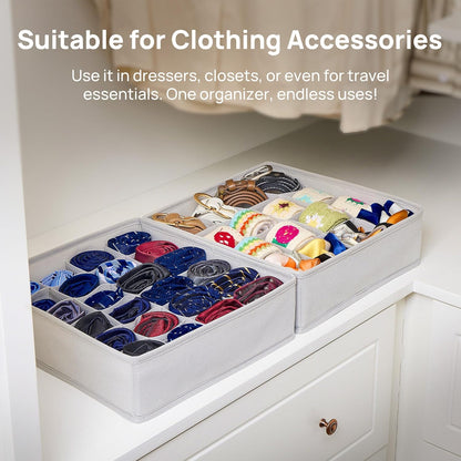 3 Pack 24+24+16 Cells Socks Drawer Organizers Set, 64 Cells Clothes Drawer Dividers Dresser Organizers Bins, Scarves, Ties, Non-Woven Fabric Storage Boxes for Closet, Nursery
