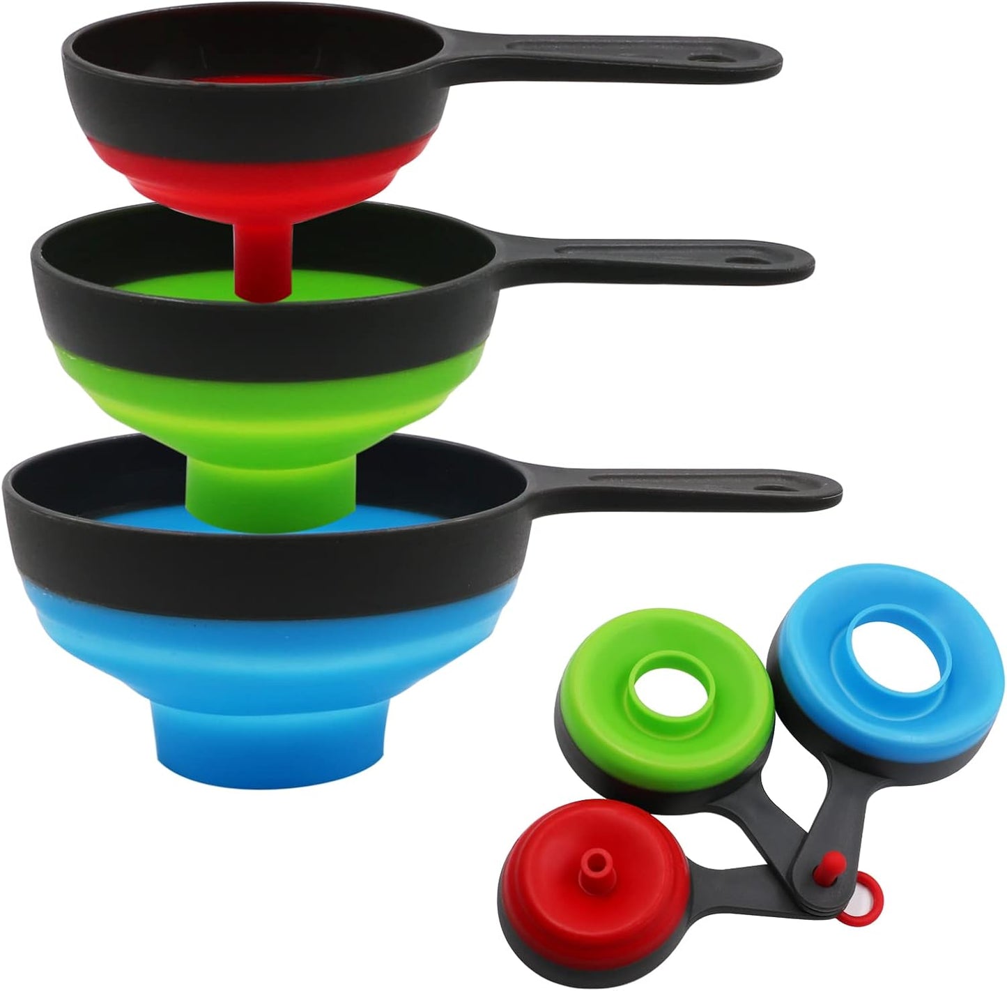 Silicone Collapsible Kitchen Funnels 4 Pack + Wide Mouth Canning Funnels 3 Pack