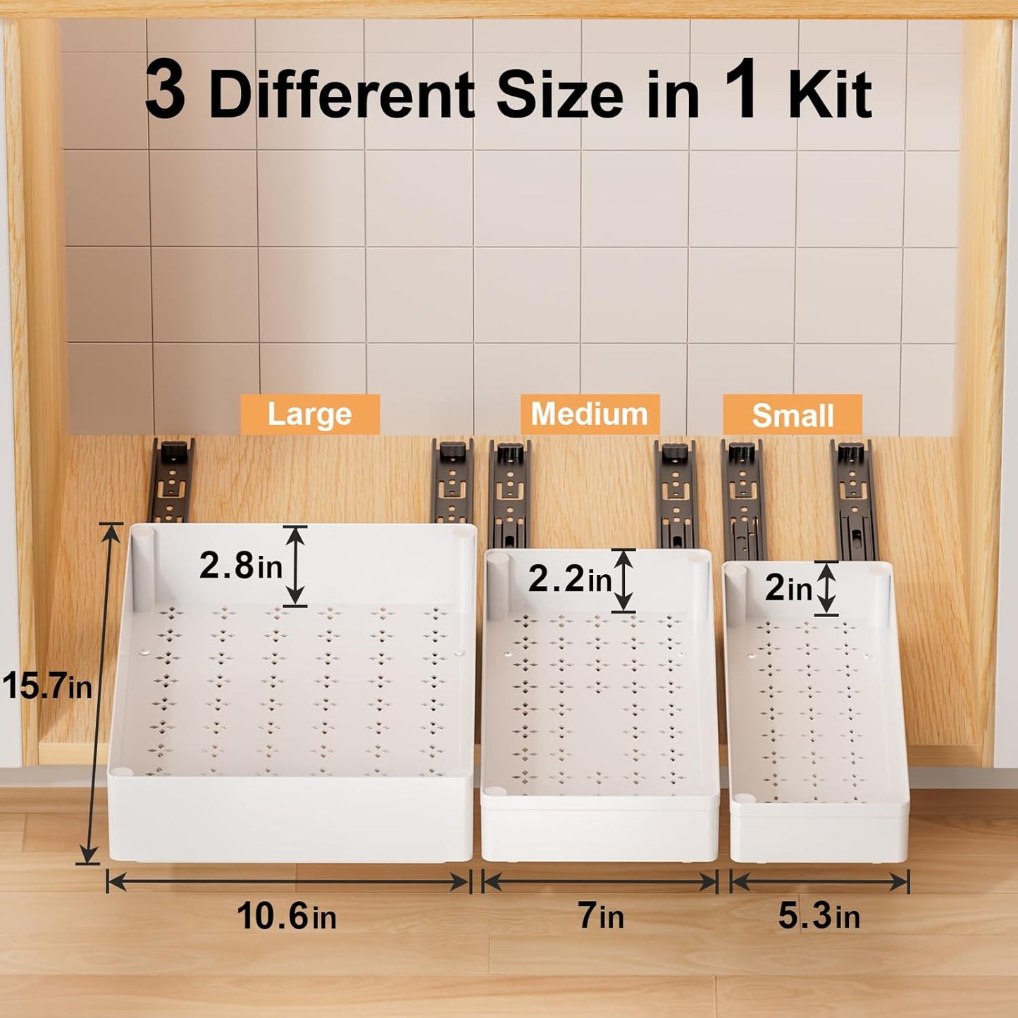 3 Pack Pull Out Cabinet Organizer, 15.7"Deep Pull Out Drawers for Cabinets, Slide Out Drawers for Kitchen Cabinets, Bathroom Cabinet Organizer, Pantry (White)