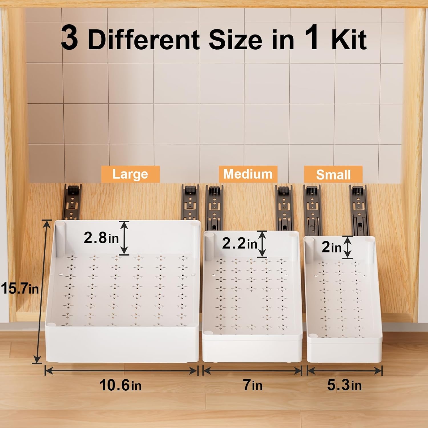 3 Pack Pull Out Cabinet Organizer, 15.7"Deep Pull Out Drawers for Cabinets, Slide Out Drawers for Kitchen Cabinets, Bathroom Cabinet Organizer, Pantry (White)