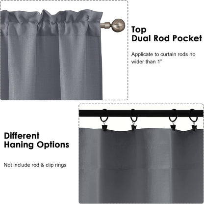 Bob 1 PCS Dark Grey Valances for Windows, Faux Linen Textured Kitchen Window Curtains Valance for Bedroom Living Room, Modern Soft Airy Solid Rod Pocket Bathroom Cafe Curtain, 60Wx14L Inch
