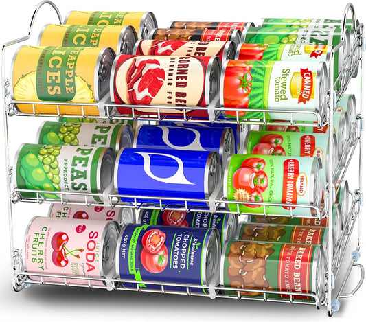 Storage Can Rack Organizer, Stackable Can Organizer Holds Upto 36 Cans for Kitchen Cabinet or Pantry (Chrome)
