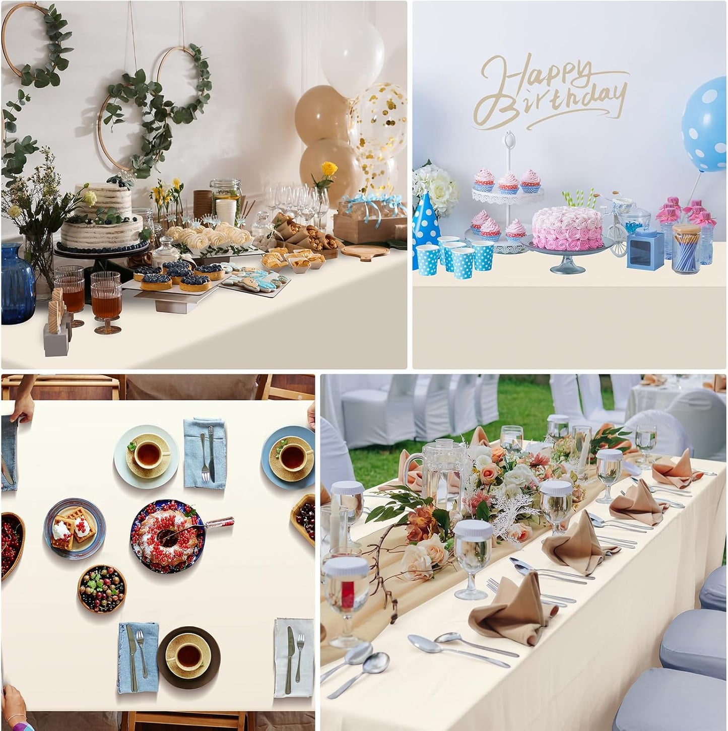 3Pcs Beige Tablecloths for Rectangle Tables,Disposable Plastic Ivory Table Cloth,Waterproof Cream Table Cover for Birthdays Weddings Anniversary Party Decorations,54 X 108 Inch