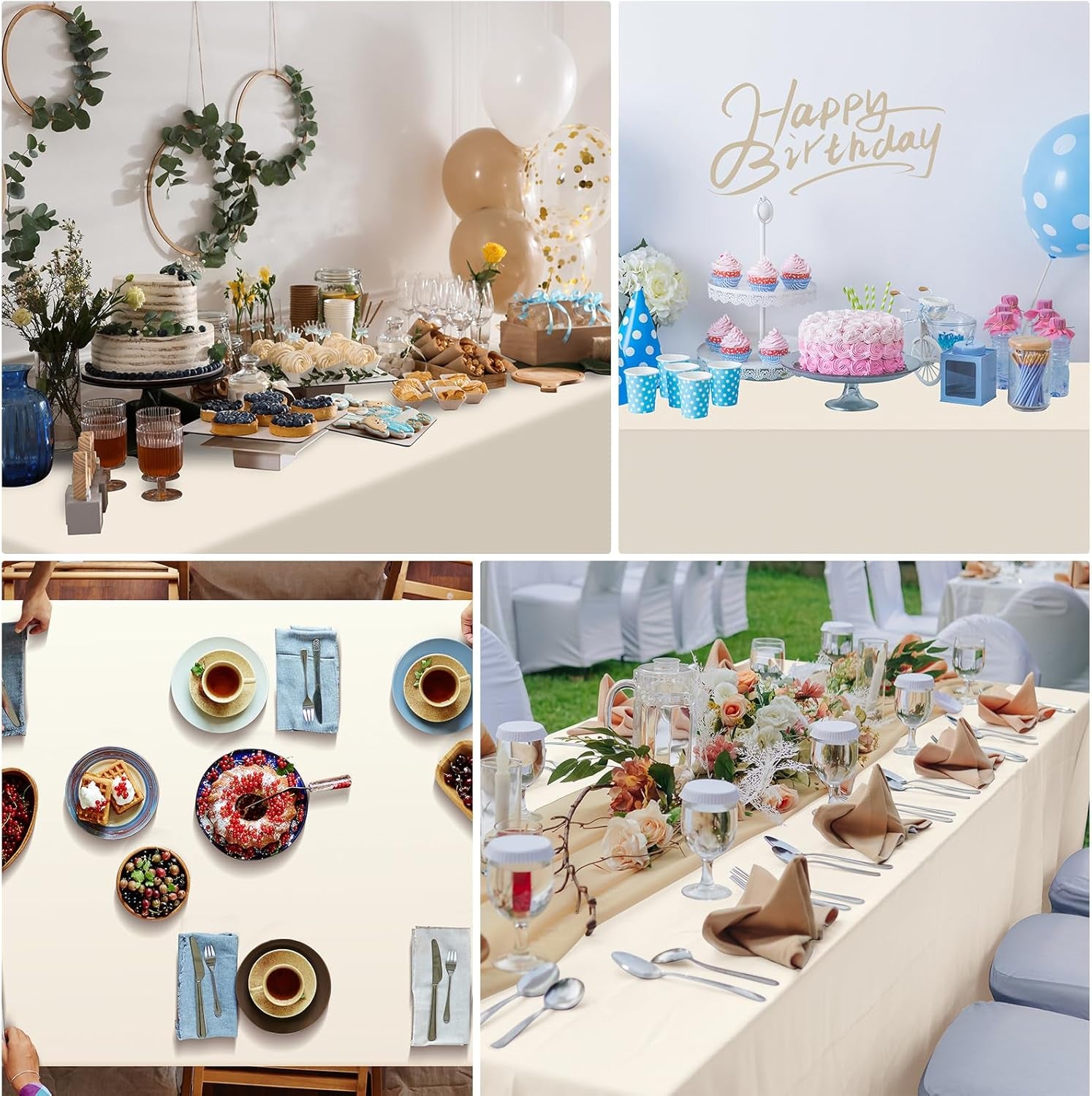 3Pcs Beige Tablecloths for Rectangle Tables,Disposable Plastic Ivory Table Cloth,Waterproof Cream Table Cover for Birthdays Weddings Anniversary Party Decorations,54 X 108 Inch