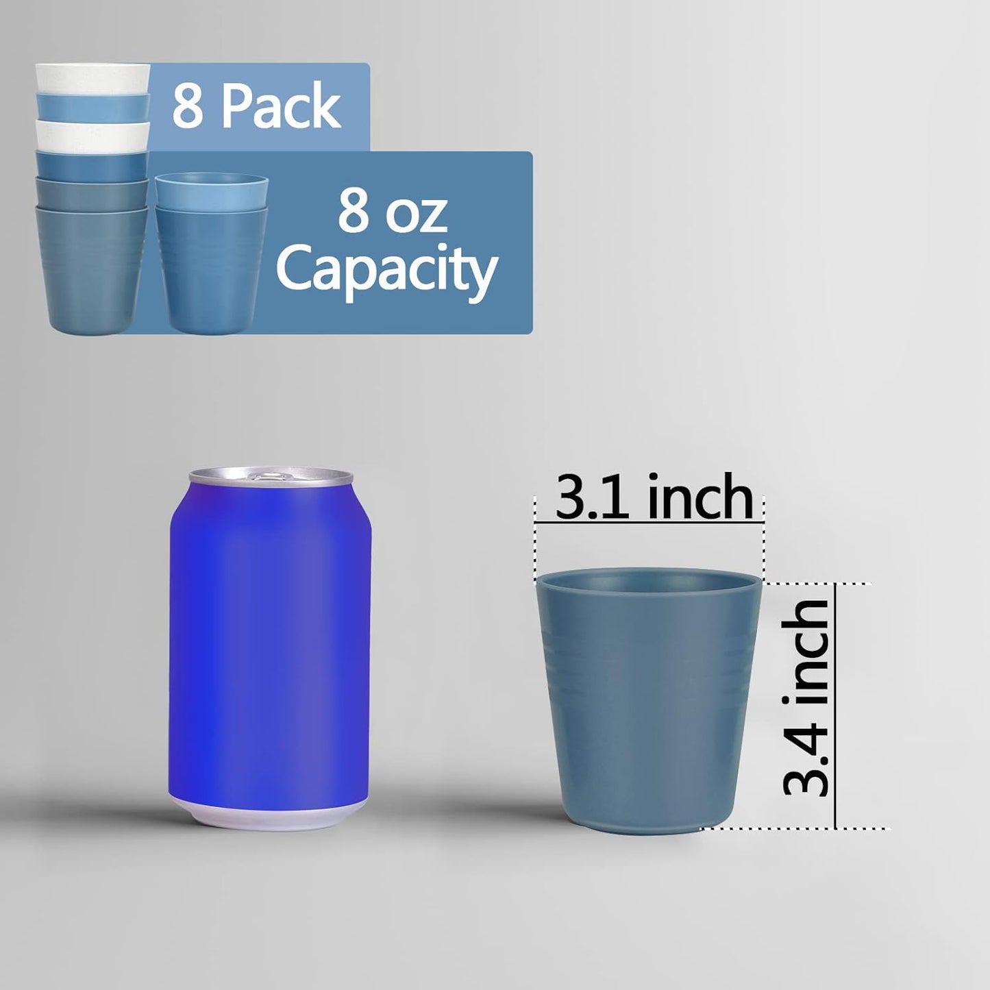 8 Ounce Small Tumbler Cups,Unbreakable Drinking Cups Microwave and Dishwasher Safe BPA Free Small Reusable Cup for Water, Milk, Juice, Soda and More【Set of 8】