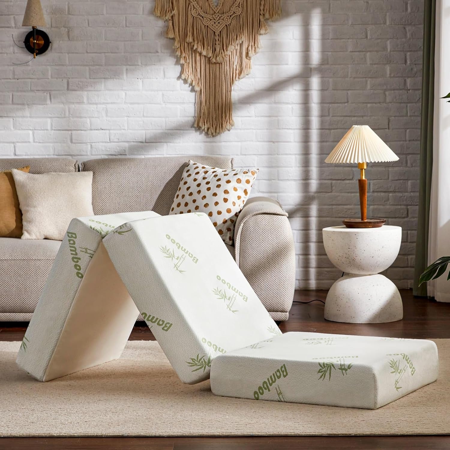 Memory Foam Folding Mattress with Storage Bag, 4 Inch Foldable Mattress Trifold Mattress Topper, Floor Mattress Guest Bed with Cooling Cover & Waterproof Lining