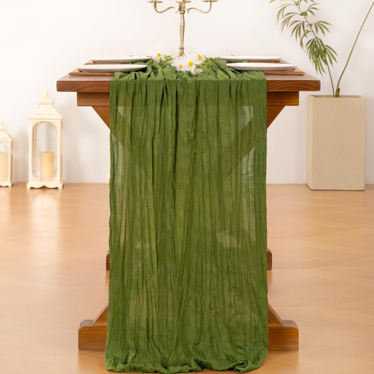 Olive Green Table Runner Spring Easter Cheesecloth Table Runner 170 Inch Cheese Cloth 14FT Boho Rustic Gauze for Wedding Party Baby Shower Decor