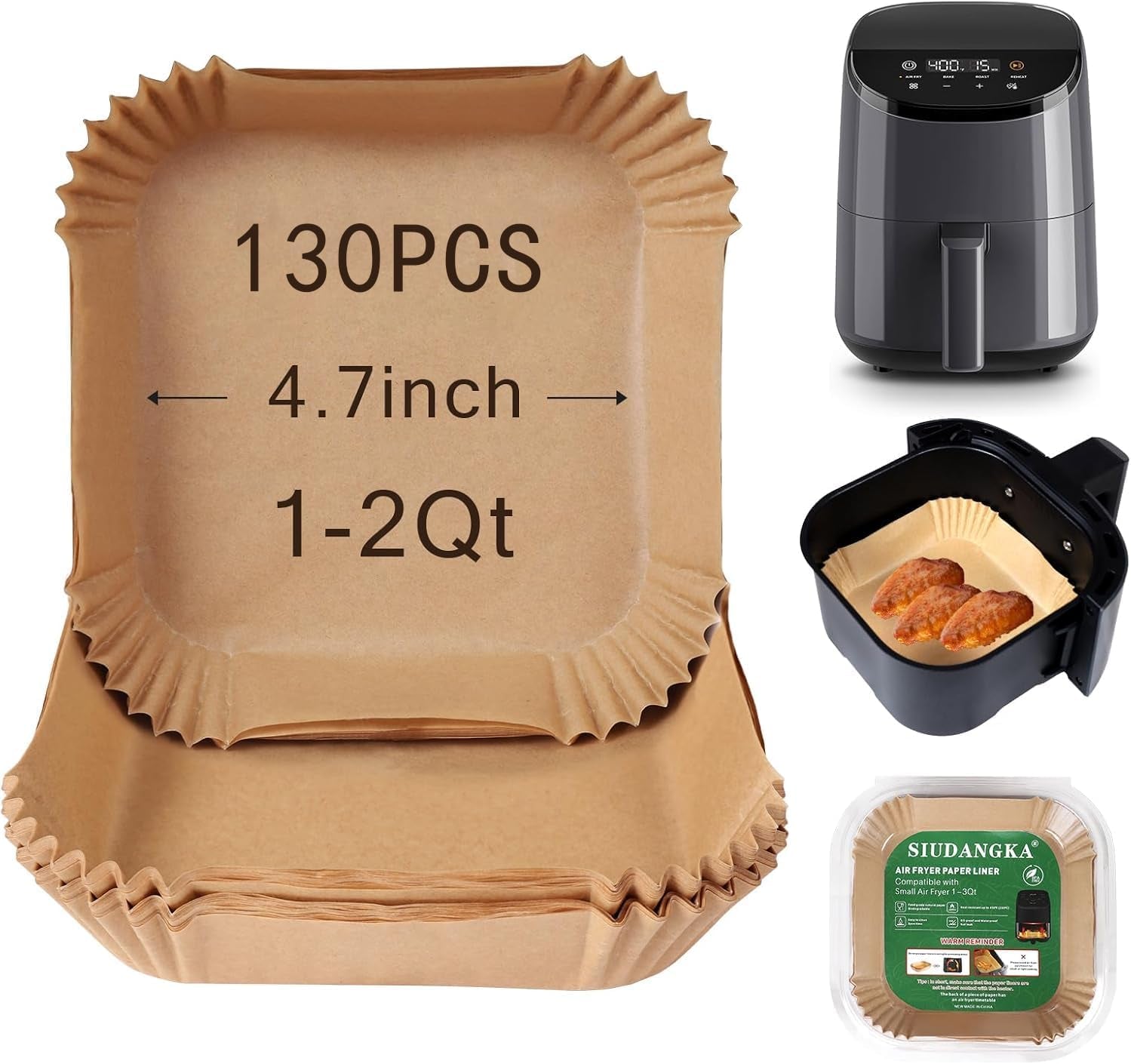 Small Air Fryer Liners Disposable Compatible with COSORI 2.1 Qt Air Fryer, 130 PCS Mini Air Fryer Liners Parchment Paper Baking Sheet for COSORI 2.1 Qt Accessories