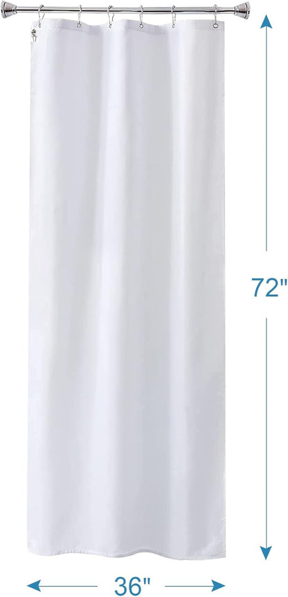 Small Stall Shower Curtain Liner Washable, 36 X 72 Inches, Fabric Shower Liner with 2 Bottom Stones, Narrow Waterproof RV Shower Curtain Liner, 6 Grommet Holes, Hotel Quality, White