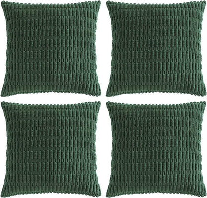 2 Packs Boho Dark Green Decorative Throw Pillow Covers 18X18 Inch for Couch Bed Sofa, Rustic Modern Farmhouse Home Decor, Soft Plush Corduroy Cute Square Cushion Case 45X45 Cm