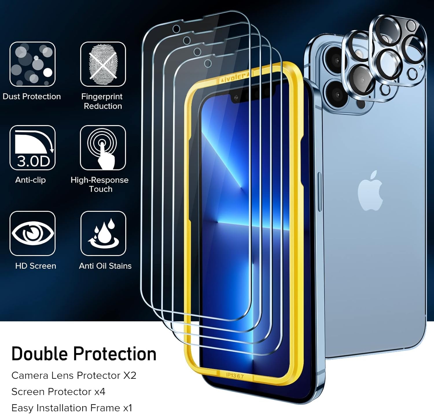 [4+2Pack]Screen Protector Compatible with Iphone 13 Pro Max 6.7‘’[4 Pack]With [2 Pack] Camera Lens Protector, HD Tempered Glass Film with Align Frame, 9H Hardness, Bubble Free,Scratch Resistant