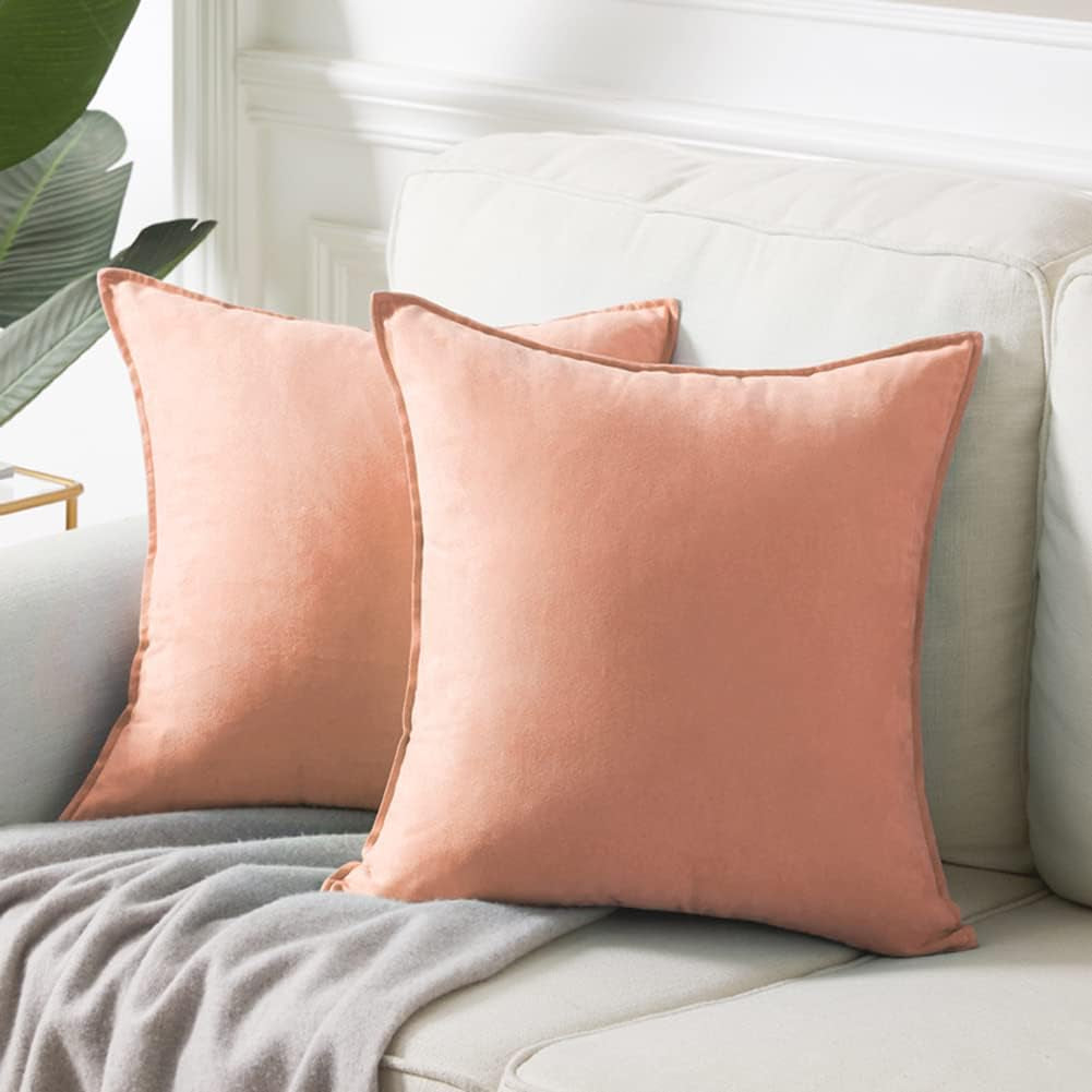 2 Packs Premium Faux Suede Decorative Throw Pillow Covers, Super Soft Square Pillow Case,Solid Cushion Cover for Couch/Sofa/Bedroom (16"X 16",Set of 2, Peach)