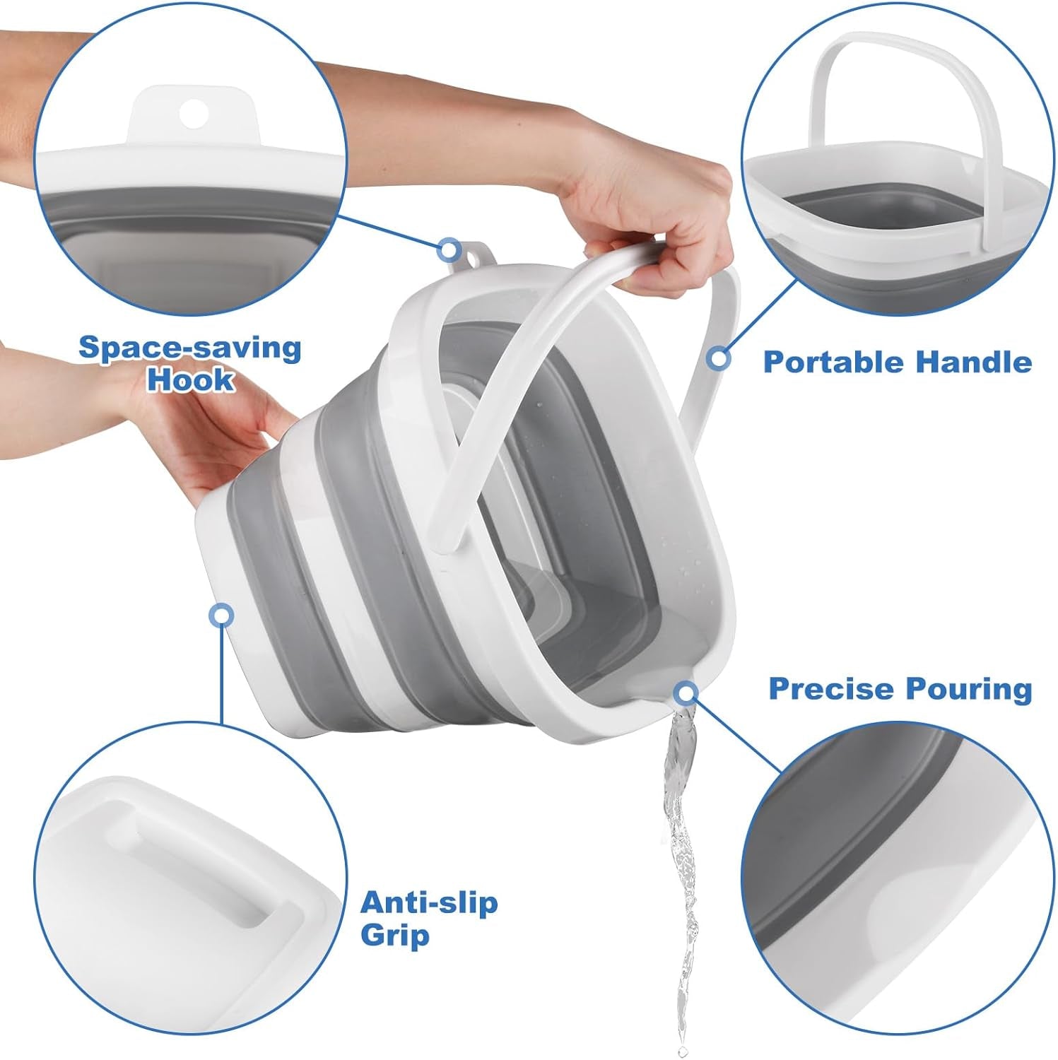 Car Wash Bucket 5L, Collapsible Bucket for Cleaning Supplies, Folding Mop Buckets Water Storage Containers for Camping Gardening Finishing Beach Outdoor RV Sink Wash Basin Ice Tub Swamp Emergency Prep