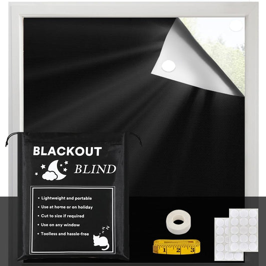 Portable Blackout Curtains for Bedroom 80" X 67", 100% Blackout Blind Curtain for Window No Drill Blackout Roller Shades with Thermal Insulated for Living Room Cut to Any Size, Black