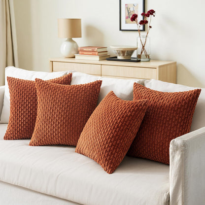 Fall Throw Pillow Covers Soft Couch Decorative Set of 4 Boho Striped Cushion Covers Corduroy Pillowcases Farmhouse Home Decor for Couch Bed Sofa Living Room 18X18 Inch Burnt Orange