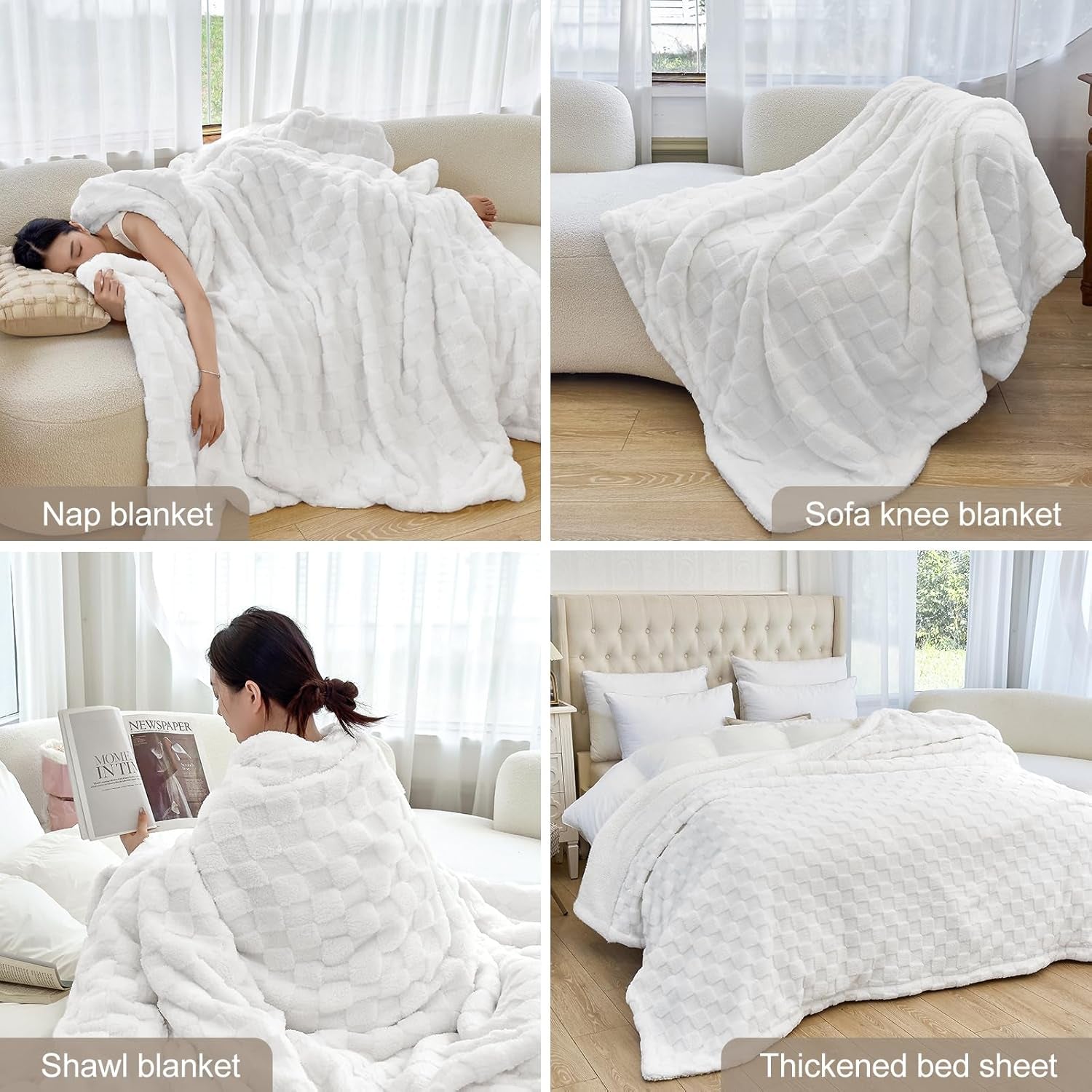 Fleece Blanket Checkered Throw Blanket for Women Men Mom, Room Home Dorm Decor, White for Couch Cute Soft Cozy Throw 50X60 Inches