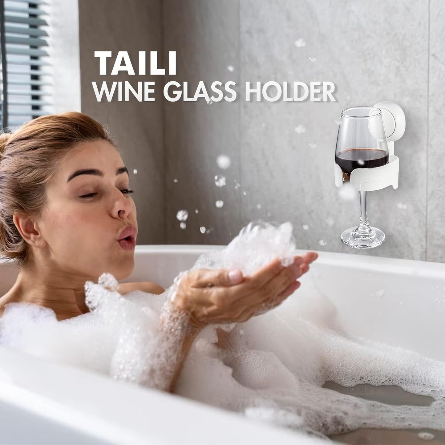 Suction Cup Wine Glass Holder for Shower, Removable Wall-Mounted Bath Cup Holder for Beer, Wine, Drinks, Enjoy in the Spa, Bathroom, Kitchen, Etc. White