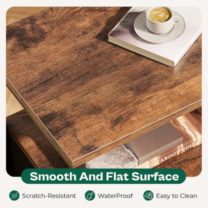 Rustic Brown and Black Nightstand with Fabric Drawer and Mesh Shelf, Metal Frame Side Table for Bedroom and Living Room