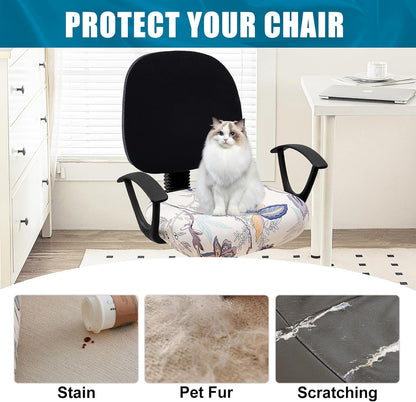 Printed Office Computer Chair Seat Covers, Stretch Fit Universal Desk Rotating Chair Cover Washable Removable Seat Cushion Protectors - Beige