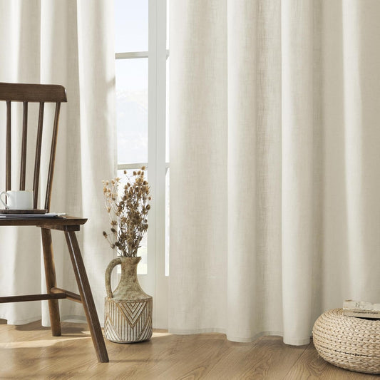 Linen Curtains 96-Inch Length, 2-Panel Set, Light Filtering Drapes for Living Room and Bedroom, 52-Inch Width with Rod Pocket and Back Tab (Ivory on Linen)