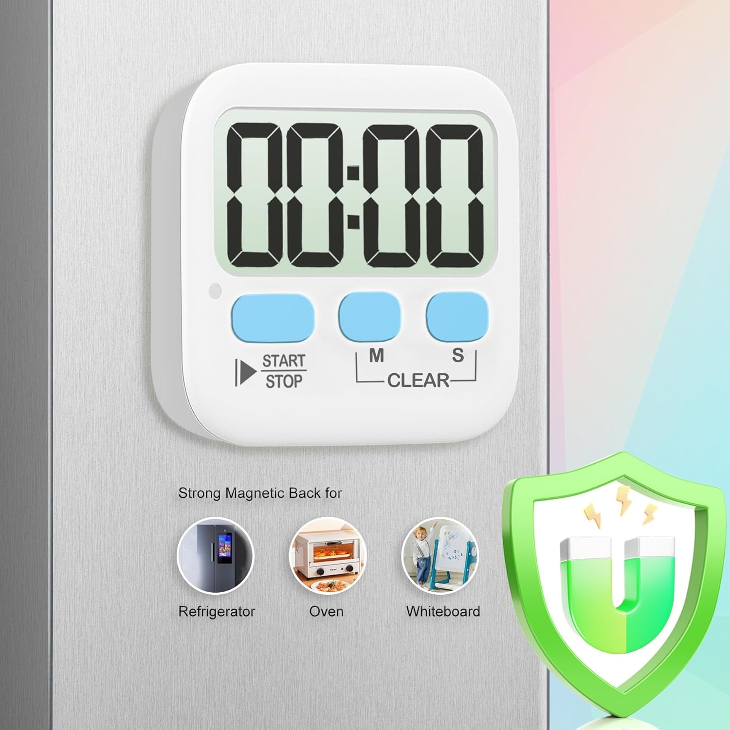 2 Pack Digital Timer for Kids, Magnetic Countdown Kitchen Timers for Cooking, Egg, Classroom, Teacher, Exercise, Study, Oven - Battery Included